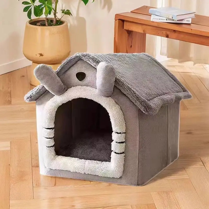 Plush Pet House with Roof & Anti-Slip Bottom Bowlift