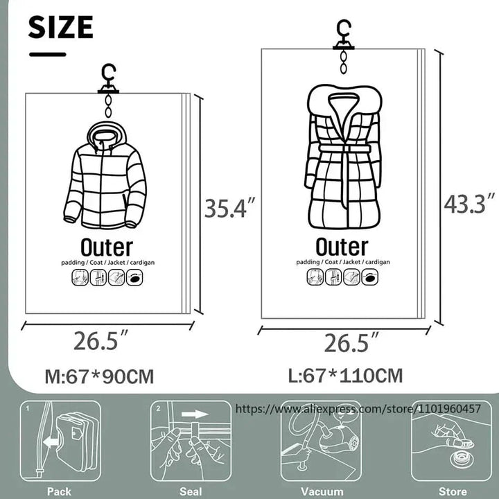 BowLift | VACUUM STORAGE BAGS – Hanging Vacuum Storage Bags for Clothes – Space Saving & Dustproof (Set of 3)