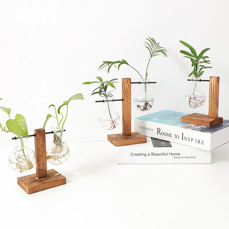 BowLift | Vasoya Glass Vases | 3-Piece Set with Wooden Frame | Scandinavian & Versatile | For Flowers & Hydroponics