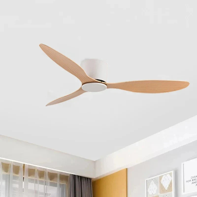 42-52 Inch Ceiling Fans with DC Motor — Remote Control Low Floor Cooling Fans, No Light, White Wood & Black Options | Bowlift