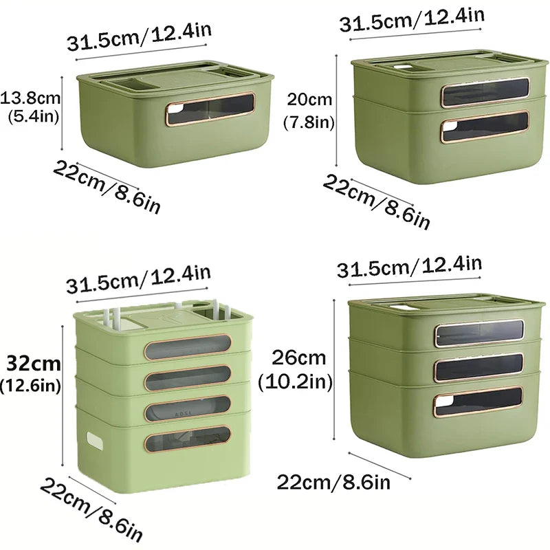 BowLift | HideNet WLAN Router Storage Box | With Cable Management & Socket Compartment | Transparent & Removable | 1–4 Levels Selectable