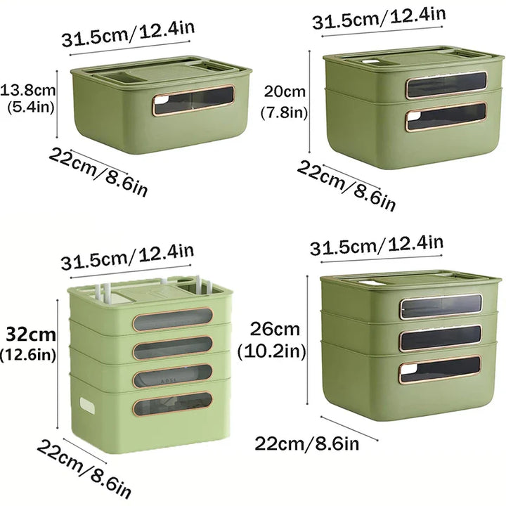 BowLift | HideNet WLAN Router Storage Box | With Cable Management & Socket Compartment | Transparent & Removable | 1–4 Levels Selectable