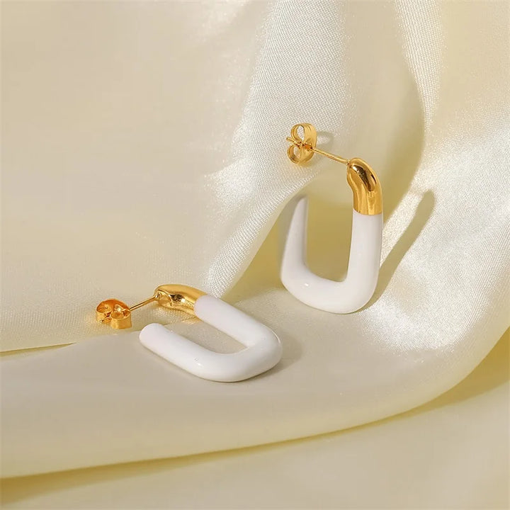 BowLift | Modern Gold Tips Geometric White Earrings