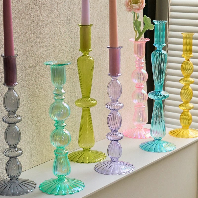 Ribbed Glass Candleholders - Pastel | Bowlift