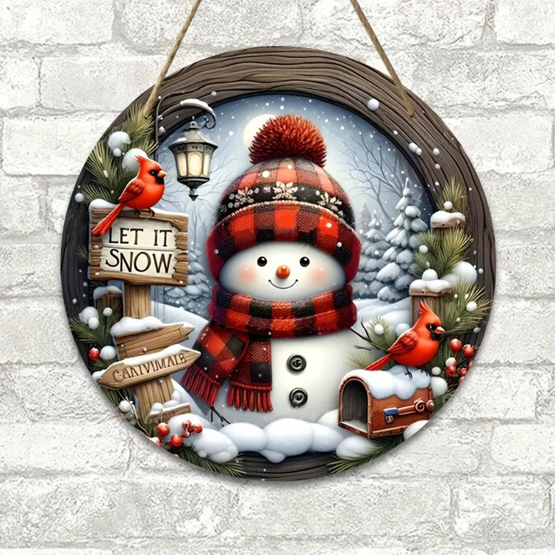 BowLift | CrystalSnow | Christmas wreath made of acrylic | Snowman & winter design | Wall & door decoration Ø 20 cm