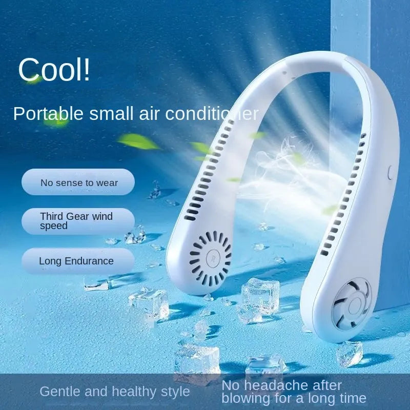 Stay Cool Anywhere with 1PC New Mini Neck Portable Bladeless Hanging Neck Fan - Long Battery Life, Rechargeable, 3-Speed Air Cooler for Summer Sports | Bowlift