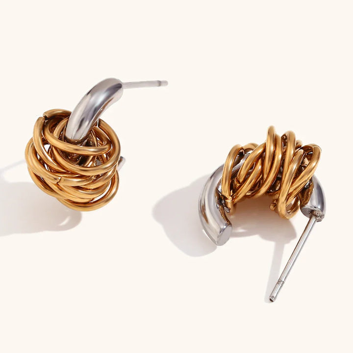 BowLift | Dainty Two Tone C Hoop Wrapped Earrings