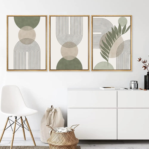 Set of 3Pcs Modern Abstract Bohemian Minimalist Geometric Wall Art Fine Art Canvas Prints Posters Pictures For Living Room Decor | Bowlift