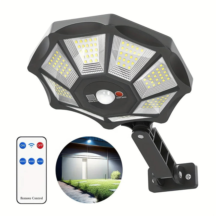 BowLift | Solarkon OctaBeam | 168 LED Solar Light | 360° Wide Angle | IP65 | With Remote Control & Motion Sensor