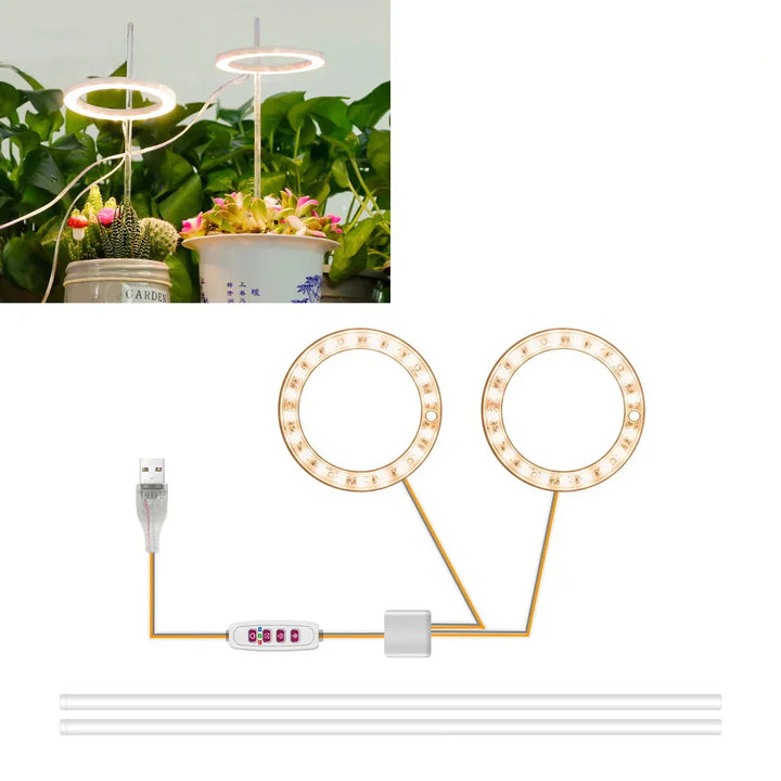 BowLift | Plantuno Ring Plant Light | LED Grow Light with Timer | USB | Dimmable & 3 Light Colors | 1–4 Heads
