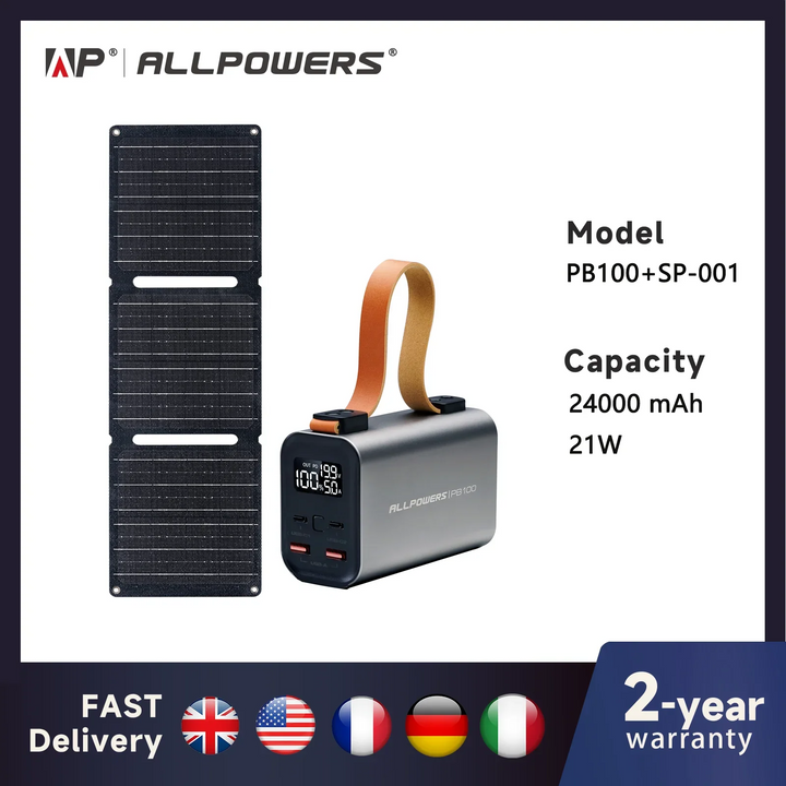 BowLift | Solar Powerbank VoltForge PB100 Set | 24,000mAh | 100W Fast Charging | Foldable 21W Solar Panel | For Laptop, Smartphone & Outdoor