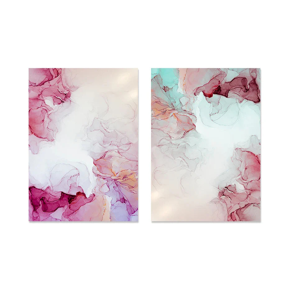 Abstract Minimalist Pink Ink Marble Print Wall Art Fine Art Canvas Prints Pictures For Living Room Bedroom Hotel Room Art Decor | Bowlift