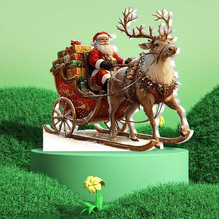 BowLift | Frostovia | Christmas figure | Acrylic decoration reindeer sleigh with Santa Claus | 2D design | Festive table & party decoration 2025