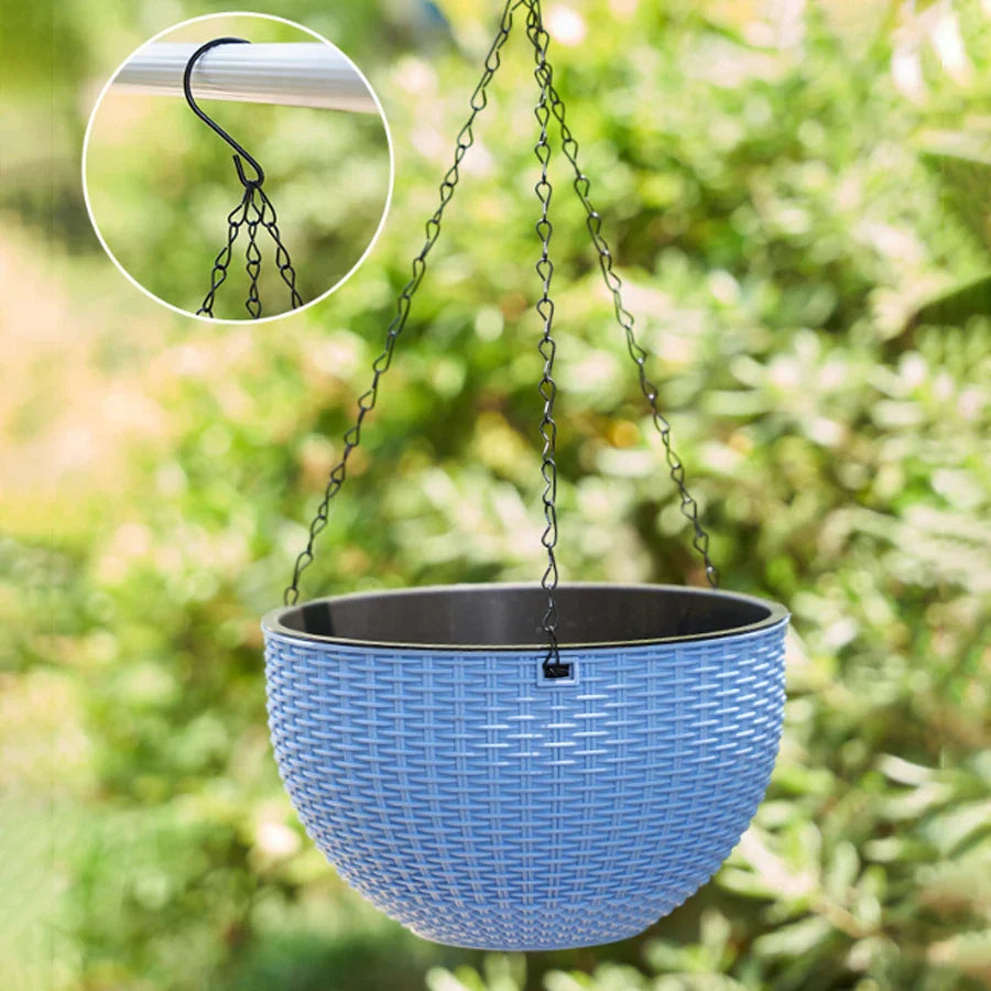 BowLift | Rattania Bloom Hanging Pot | European Style | Honeycomb Pattern & Rattan Look | For Garden, Balcony & Interiors
