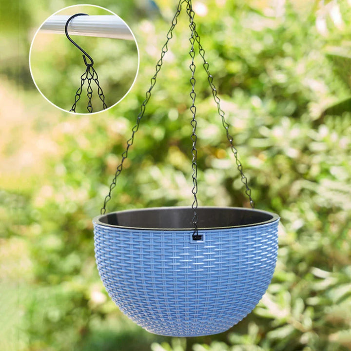 BowLift | Rattania Bloom Hanging Pot | European Style | Honeycomb Pattern & Rattan Look | For Garden, Balcony & Interiors