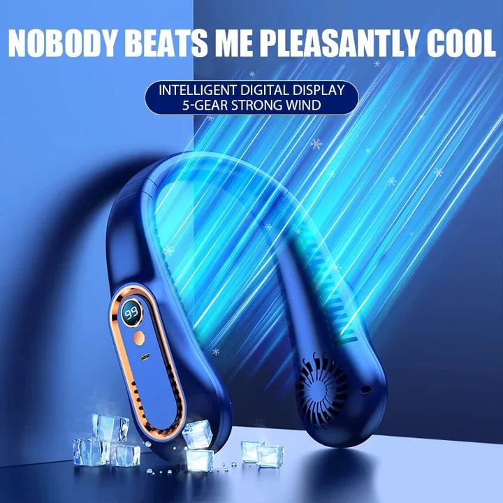 Portable Mini Bladeless Neckband Fan with Digital Display - USB Rechargeable Air Cooler for Neck, Hands-Free Cooling Experience | Bowlift