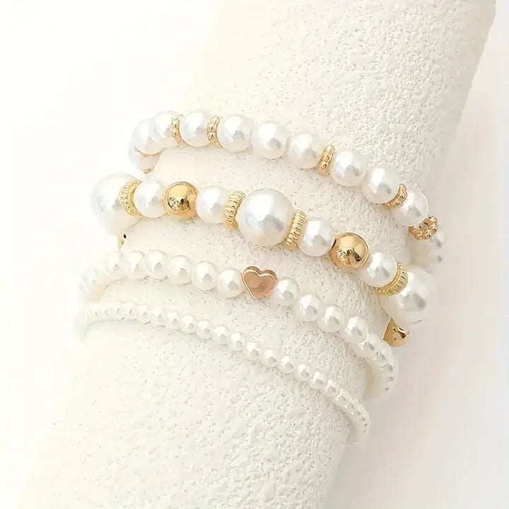 BowLift | Bold Gold Accented Pearl Bracelet Stack