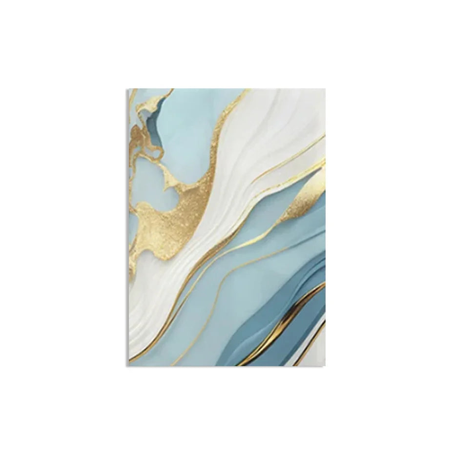 Modern Abstract Golden Blue Liquid Marble Print Wall Art Fine Art Canvas Prints Pictures For Living Room Bedroom Nordic Home Decor | Bowlift