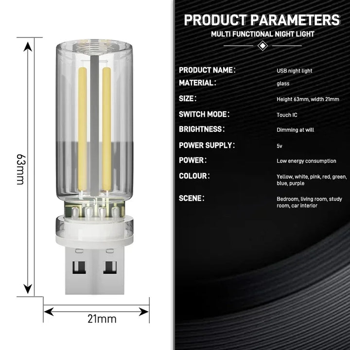 BowLift | LumiVase Ambient Light | Glass Bottle Design | Touch Dimmer | USB | 5 Colors