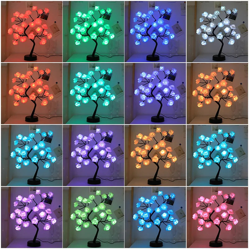 BowLift | RGB Rose Flower Tree Lights 24LED USB Battery Table Lamp Fairy Night Light Home Party Christmas Wedding Bedroom Decoration Gift