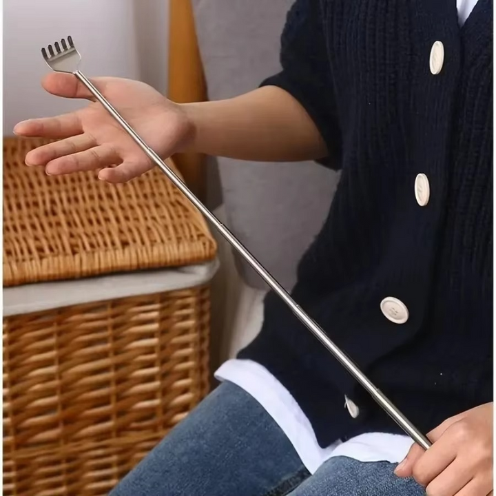 BowLift | Deluxe Silver Telescopic Back Scratcher, Extendable and Portable Relief Tool