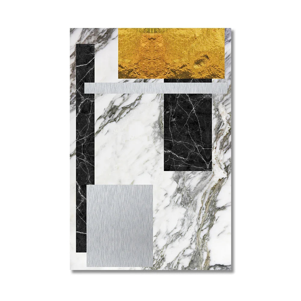 Black Golden Block Marble Abstract Wall Art Fine Art Canvas Prints Modern Geometric Pictures For Living Room Home Office Art Decor | Bowlift