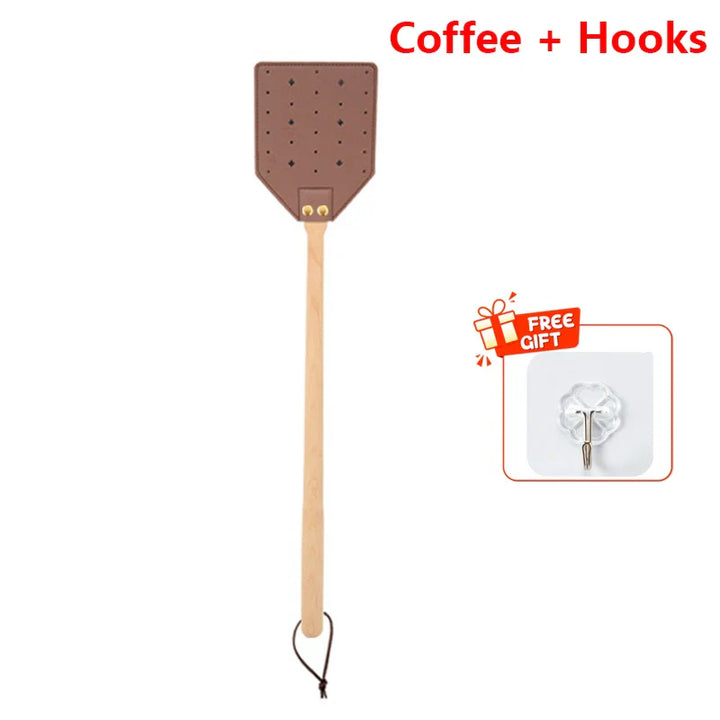 BowLift | Insektra Leather Fly Swatter with Wood Handle | 13×10 cm Striking Surface | Stainless Steel Rivets | Hanging Device