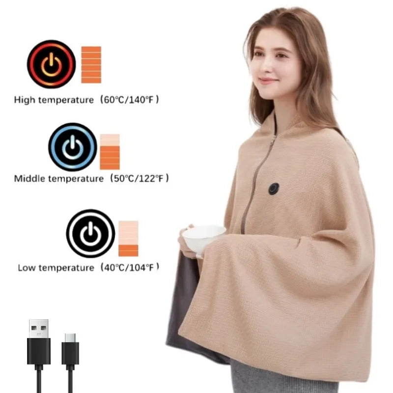 BowLift | CozyTherm Wear USB Heating Blanket to Wear | 150 × 85 cm | 3 Temperature Levels | Machine Washable & Portable