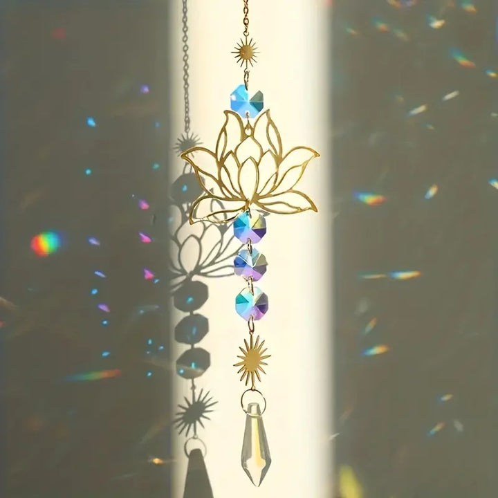BowLift | Solunara Crystal Wind Chime | Handmade Lotus Suncatcher | Glass & Metal | For Garden, Window & Balcony