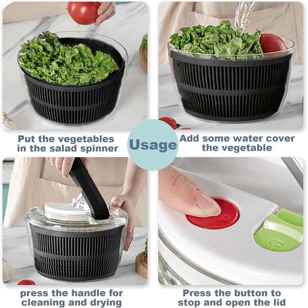 BowLift | SpinFresh Salad Spinner 3L with Lid | One-Hand Operation & Non-Slip Base | Salad Washer & Dryer for Vegetables & Fruits | BPA-Free & Practical