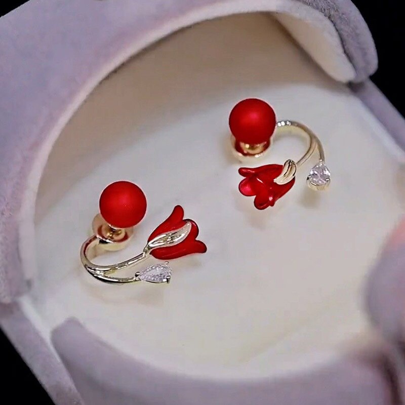 BowLift | Artistic Red Flower Korean Style Zircon Earrings