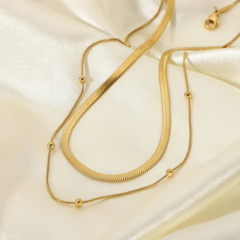 BowLift | 14k Herringbone & Satellite Chain Necklace Stack