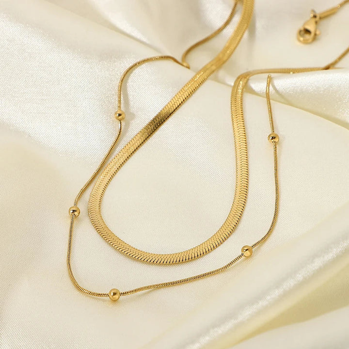 BowLift | 14k Herringbone & Satellite Chain Necklace Stack