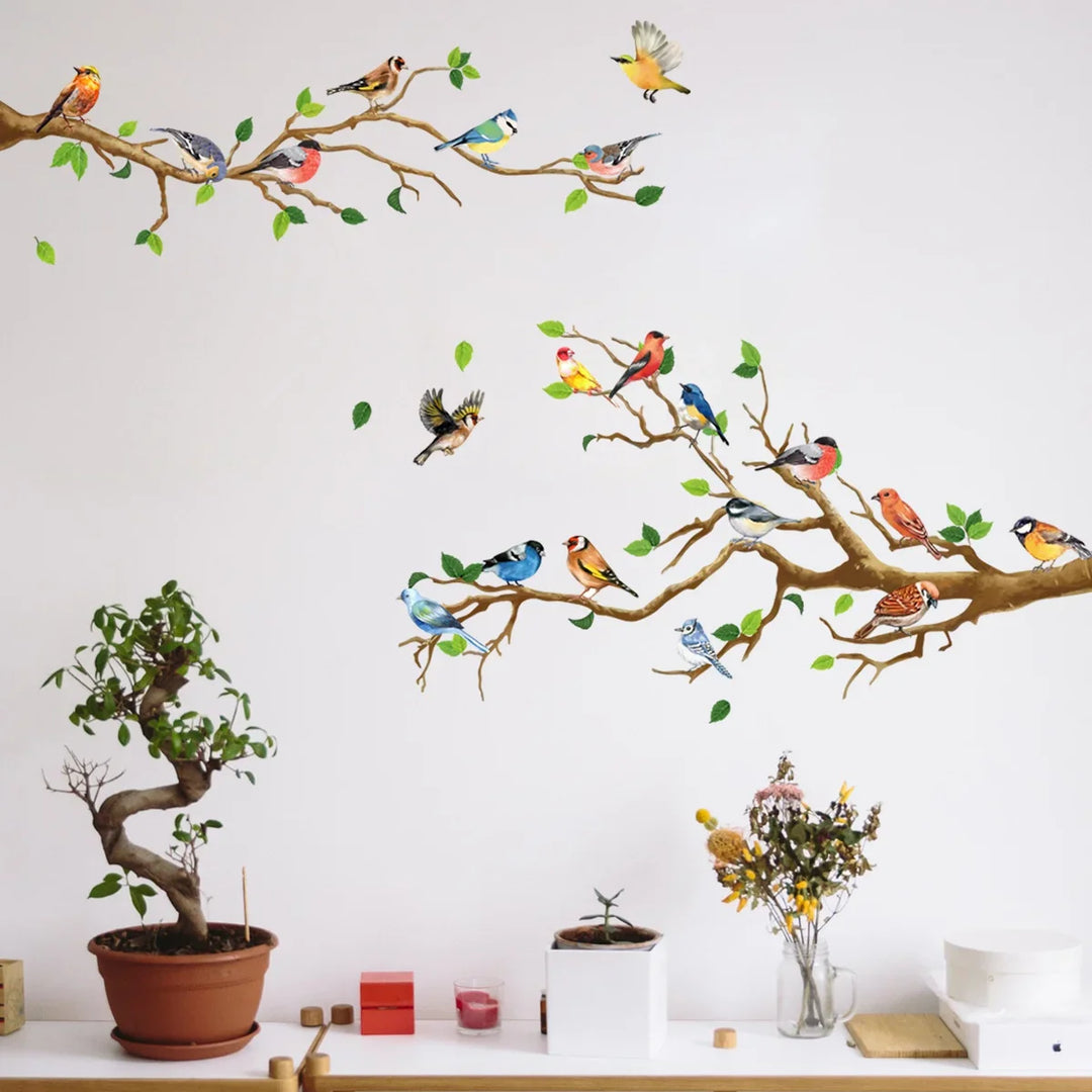 BowLift | Yunavi Wall Sticker Set Bird & Leaves in Vintage Style | 3D Effect | 4-piece | PVC | 25x35 cm per sheet