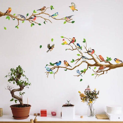 BowLift | Yunavi Wall Sticker Set Bird & Leaves in Vintage Style | 3D Effect | 4-piece | PVC | 25x35 cm per sheet