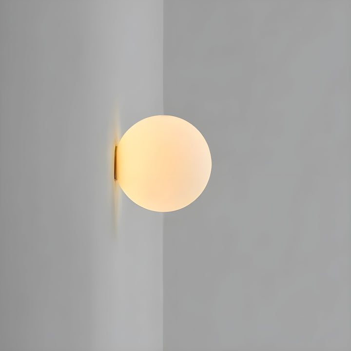 GlasAura Wall Lamp with Matte Glass Ball and Metal Base | Bowlift