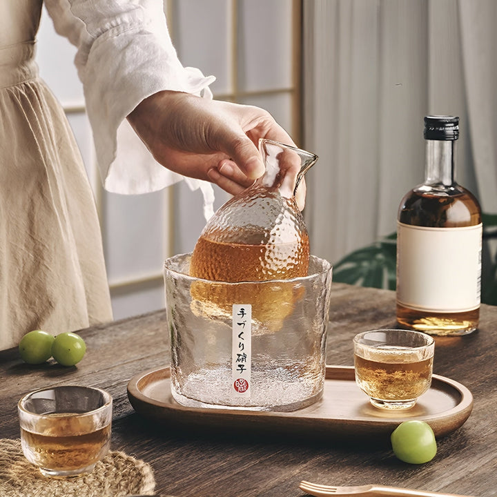 Japanese Sake Set made of glass – Elegant carafe with cups | Perfect for wine, whisky & liqueur | Bowlift