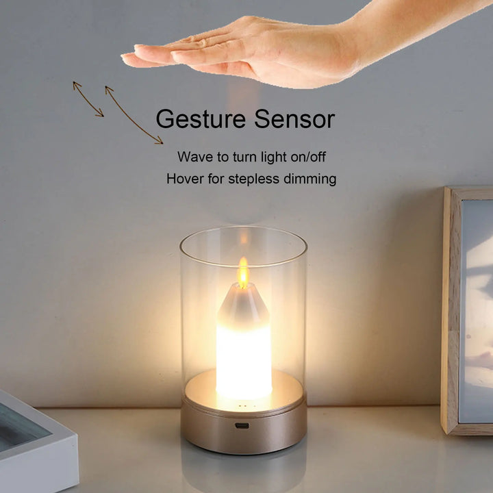 BowLift | AuraFlame LED Candle | Gesture Control & Stepless Dimmable | USB Rechargeable | Warm Light 2400K | 8.5 × 8.5 × 13 cm