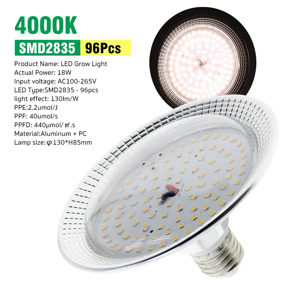 BowLift | Solura Plant Lamp | E27 LED 18W | Full Spectrum Daylight | For Houseplants & Greenhouse