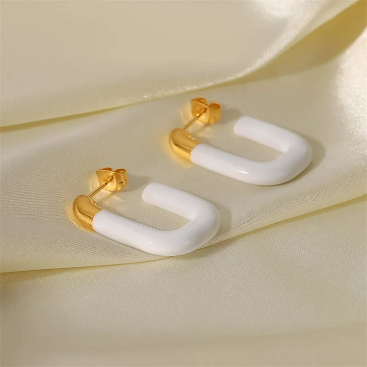 BowLift | Modern Gold Tips Geometric White Earrings
