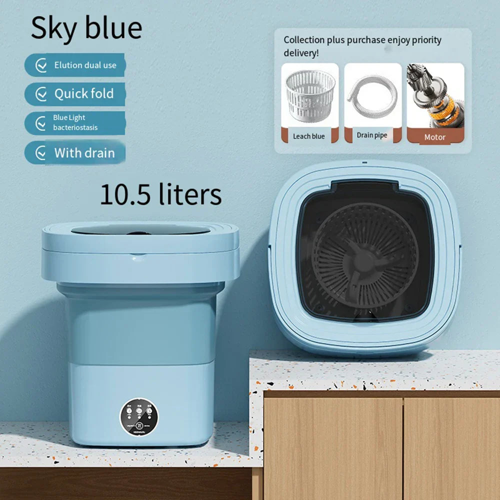 Compact Folding Ultrasonic Travel Laundry Washing Machine | Bowlift