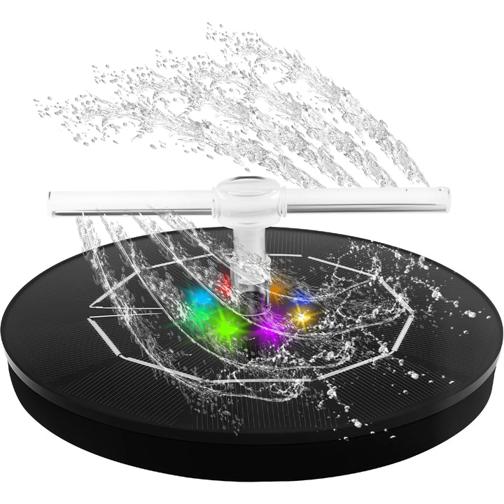BowLift | AquaLume Solar Spring | 3W Solar Fountain with LED Color Play | Up to 60 cm Fountain Height | 7 Nozzle Attachments