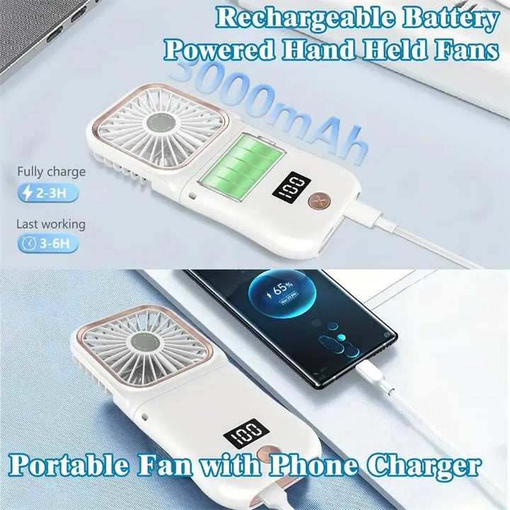 BowLift | Airlio Foldable USB Fan 3000mAh | 4-Level Air Cooler | Hand, Table & Neck Fan | Power Bank Function | 180° Rotatable