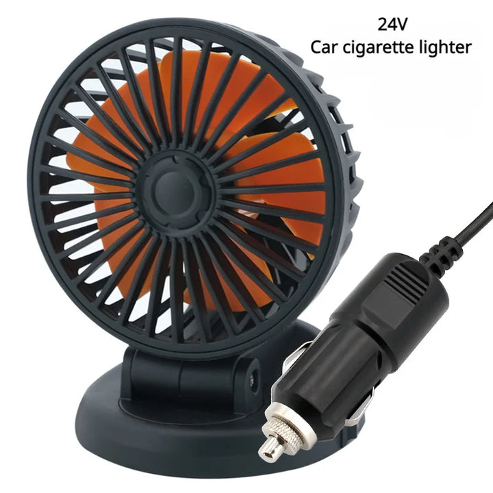 360° Adjustable Car Fan - 3-Head Automotive Electric Fan - USB/12V/24V - 2 Speeds - Silent Cooling for Home, Desk, Office & Car | Bowlift