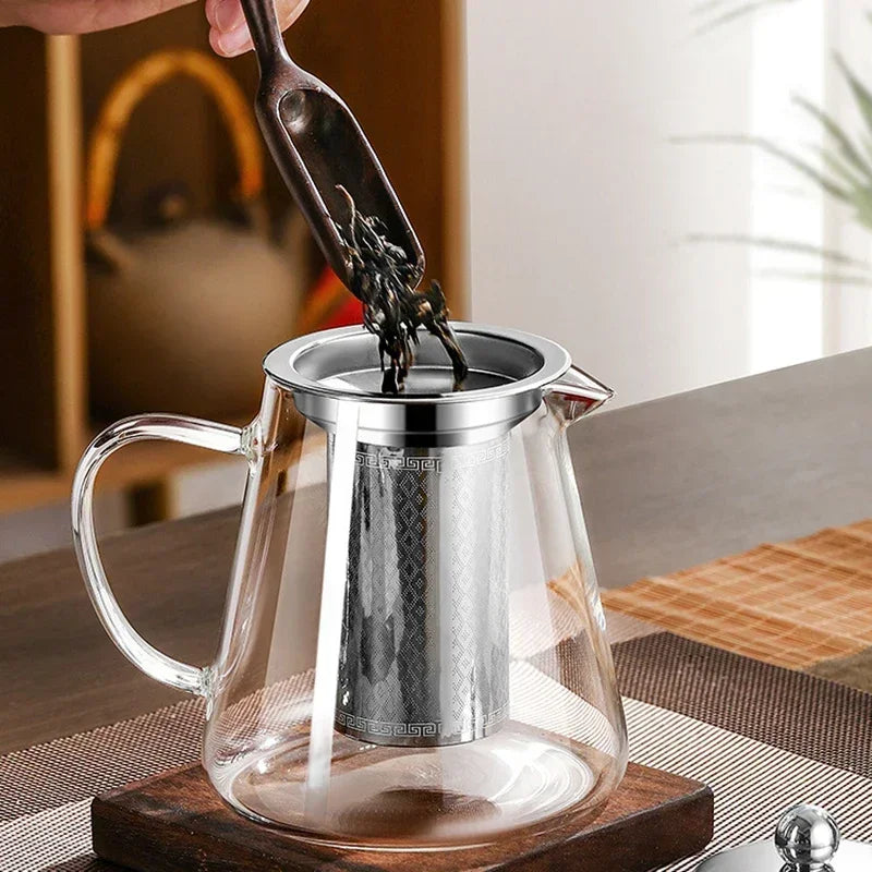 BowLift | 450ml-950ml Heat Resistant Glass Teapot – Stainless Steel Tea Filter, Flower Kettle for Kung Fu Tea, Puer and Oolong Tea