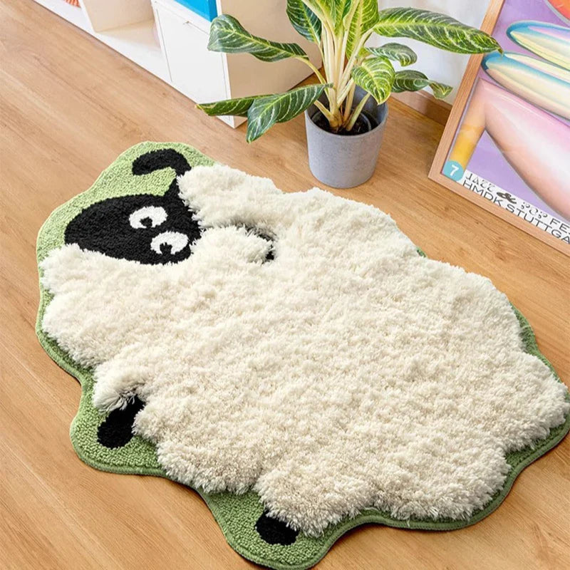 Fluffy Sheep Shaped Bedroom Bedside Rug | Bowlift