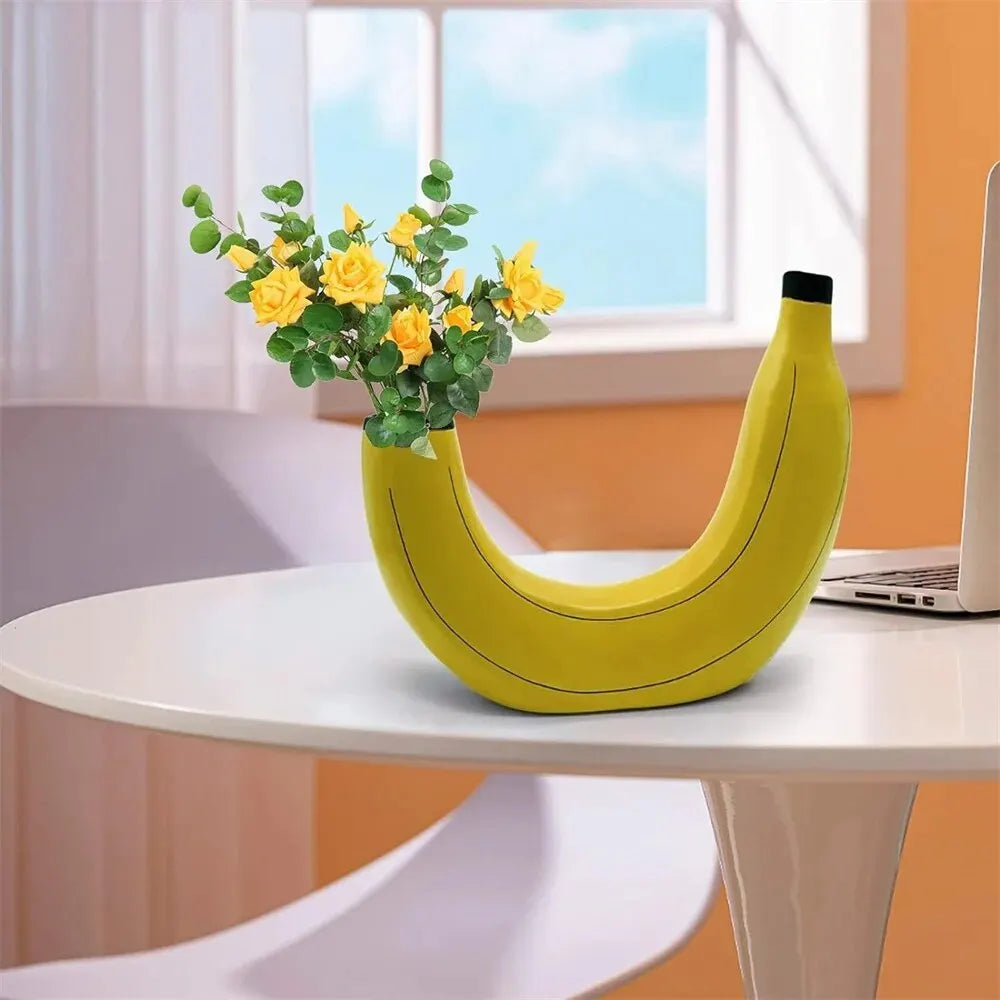 BowLift | Banana vase, flower vase made of resin, cute banana shape, decorative tabletop vase for flower arrangements, living room, bedroom, home decoration