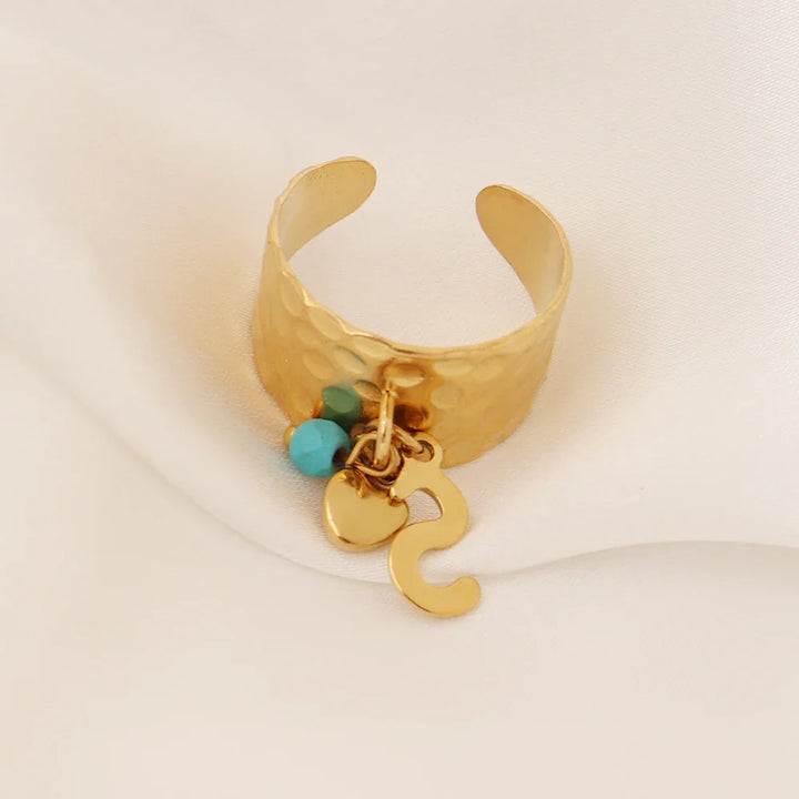 BowLift | Dainty Adjustable Letter Initial & Heart Pendant Ring