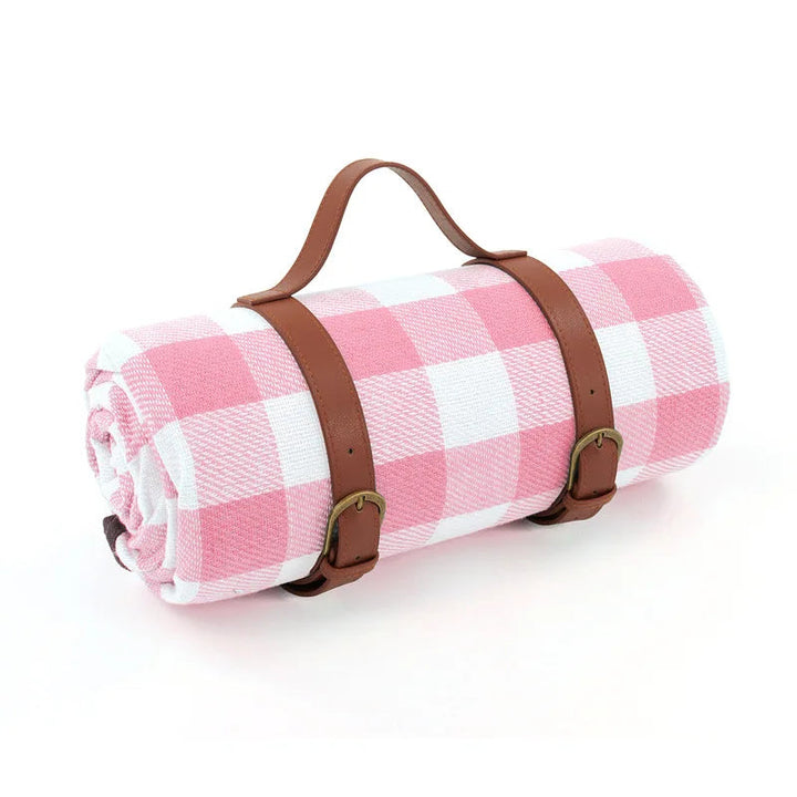 Waterproof picnic blanket with leather carrying strap | Bowlift