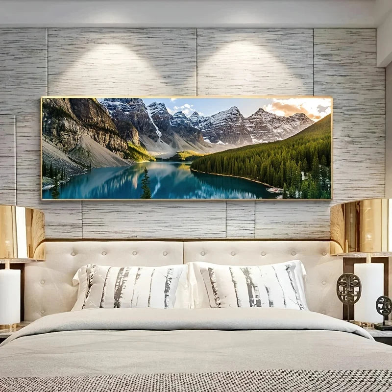 Mountain Lake Forest Wilderness Wall Art Large Format Canvas Prints Wide Format Landscape Picture For Above The Sofa Or Above The Bed | Bowlift
